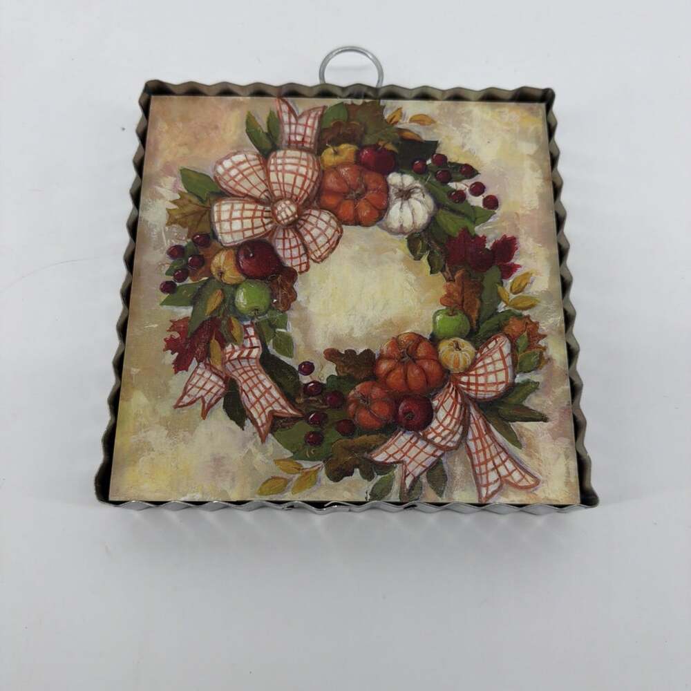 The Round Top Collection Mini Fall Pumpkin Wreath Print Charm 6x6x1 Fall Decor